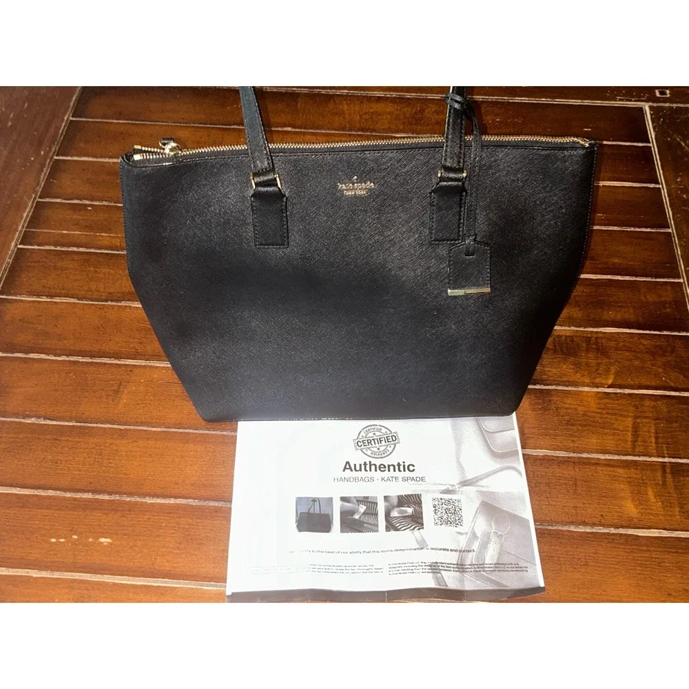 Kate Spade New York Black Saffiano Leather Tote Bag‎ Handbag Minimalist with COA